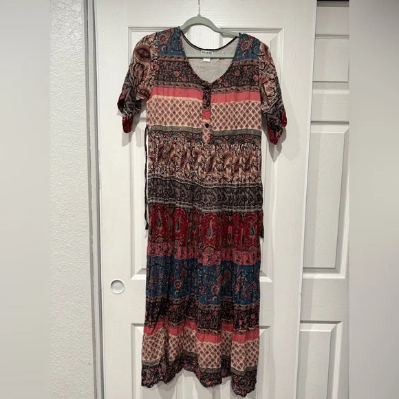 Melrose Boho Patchwork Bohemian Midi Dress - Picture 2 of 8